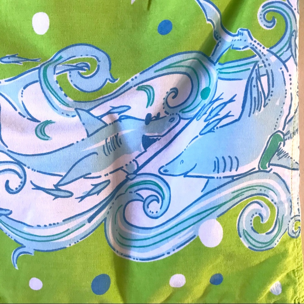 Lilly Pulitzer Green and Blue Shark Print Button Down Shirt - Picture 6 of 6